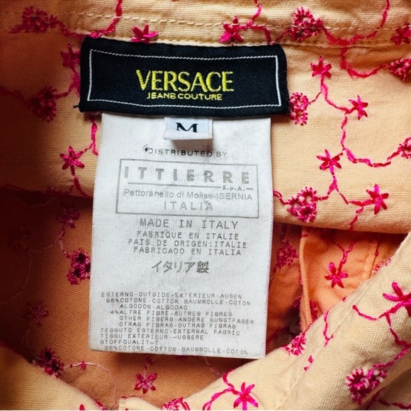 Versace Jeans Collection Peach Embroidered Ruffle Button-Down Top - Picture 2 of 11
